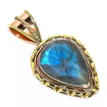 Natural Labradorite TwoTone 925 Solid Sterling Silver Jewelry Pendant 1.50 b2N52