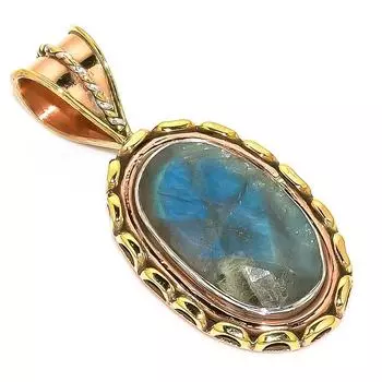 Natural Labradorite TwoTone 925 Solid Sterling Silver Jewelry Pendant 1.50 U6c24
