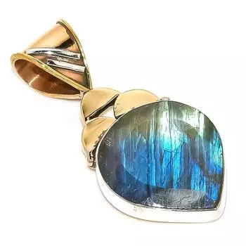 Natural Labradorite TwoTone 925 Solid Sterling Silver Jewelry Pendant 1.50 V3V48