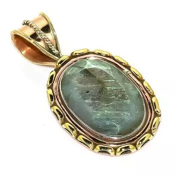 Natural Labradorite TwoTone 925 Solid Sterling Silver Jewelry Pendant 1.50 N3E49