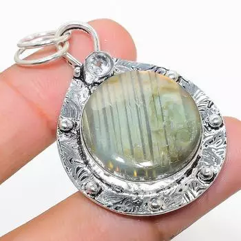 Natural Labradorite, White Topaz Gemstone 925 Sterling Silver Pendant 2.01 d6g94
