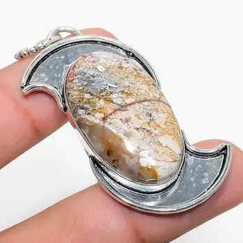 Natural Laguna Lace Agate Gemstone 925 Sterling Silver Pendant 2.32 M7N76