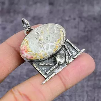 Natural Laguna Lace Agate, Topaz Gemstone 925 Sterling Silver Pendant 2.37 Q3I47