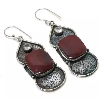 Серьги из натурального озёрного агата, белого топаза, стерлингового серебра 925 пробы, 2,72 дюйма, Z4P64