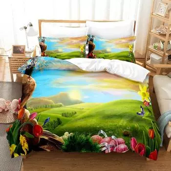 Комплект пододеяльников Natural Landscape Blue Sky Lawn Flower Double Queen King Size 2/3 шт. Полиэстеровое одеяло для детей, подростков и взрослых 70x133cm 2pcs