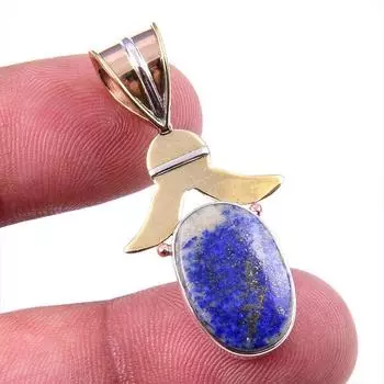 Natural Lapis Lazuli 925 Solid Sterling Silver TwoTone Gift Pendant 1.50 D4N24