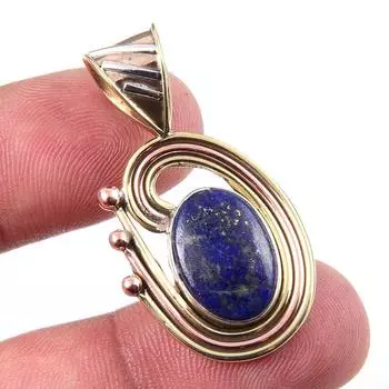 Natural Lapis Lazuli 925 Solid Sterling Silver TwoTone Gift Pendant 1.50 h8g29