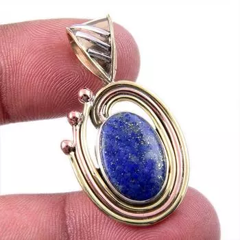 Natural Lapis Lazuli 925 Solid Sterling Silver TwoTone Gift Pendant 1.50 Z2P64