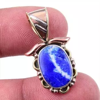 Natural Lapis Lazuli 925 Solid Sterling Silver TwoTone Gift Pendant 1.25 B8m69