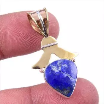 Natural Lapis Lazuli 925 Solid Sterling Silver TwoTone Gift Pendant 1.50 a2q74