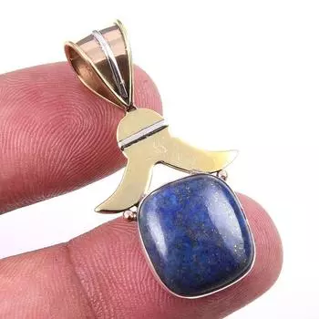 Natural Lapis Lazuli 925 Solid Sterling Silver TwoTone Gift Pendant 1.50 l3y18