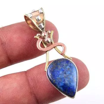 Natural Lapis Lazuli 925 Solid Sterling Silver TwoTone Gift Pendant 1.75 i4m33