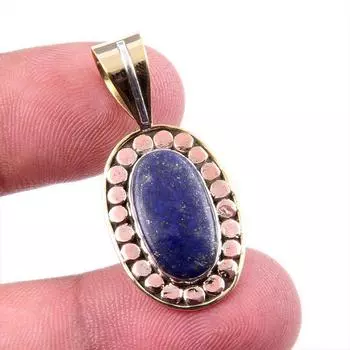 Natural Lapis Lazuli 925 Solid Sterling Silver TwoTone Gift Pendant 1.25 j7Y01
