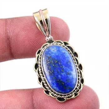Natural Lapis Lazuli 925 Solid Sterling Silver TwoTone Gift Pendant 1.50 K2B24