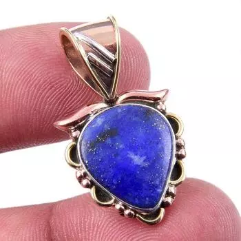 Natural Lapis Lazuli 925 Solid Sterling Silver TwoTone Gift Pendant 1.25 n5C62