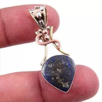 Natural Lapis Lazuli 925 Solid Sterling Silver TwoTone Gift Pendant 1.75 u5y47