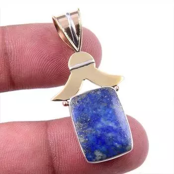 Natural Lapis Lazuli 925 Solid Sterling Silver TwoTone Gift Pendant 1.50 t3Y77