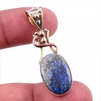 Natural Lapis Lazuli 925 Solid Sterling Silver TwoTone Gift Pendant 1.75 M1O26