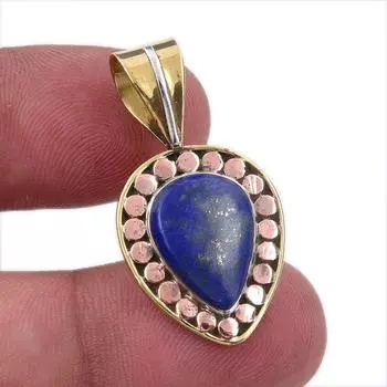 Natural Lapis Lazuli 925 Solid Sterling Silver TwoTone Gift Pendant 1.25 T6u78