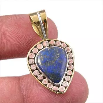 Natural Lapis Lazuli 925 Solid Sterling Silver TwoTone Gift Pendant 1.50 c6e88