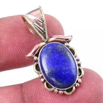 Natural Lapis Lazuli 925 Solid Sterling Silver TwoTone Gift Pendant 1.25 q7t04