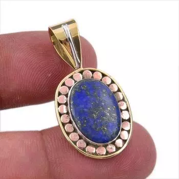 Natural Lapis Lazuli 925 Solid Sterling Silver TwoTone Gift Pendant 1.50 A1f97