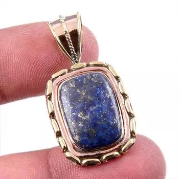 Natural Lapis Lazuli 925 Solid Sterling Silver Jewelry TwoTone Pendant 1.5 J8M30