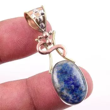 Natural Lapis Lazuli 925 Solid Sterling Silver TwoTone Gift Pendant 1.75 u6I44