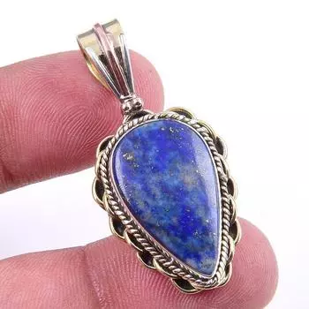 Natural Lapis Lazuli 925 Solid Sterling Silver TwoTone Gift Pendant 1.50 p3n20