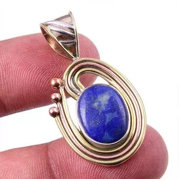 Natural Lapis Lazuli 925 Solid Sterling Silver TwoTone Gift Pendant 1.50 B7J21