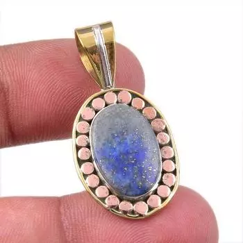 Natural Lapis Lazuli 925 Solid Sterling Silver TwoTone Gift Pendant 1.50 C7q07
