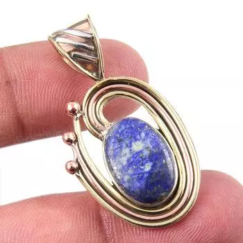 Natural Lapis Lazuli 925 Solid Sterling Silver TwoTone Gift Pendant 1.50 g5Z29