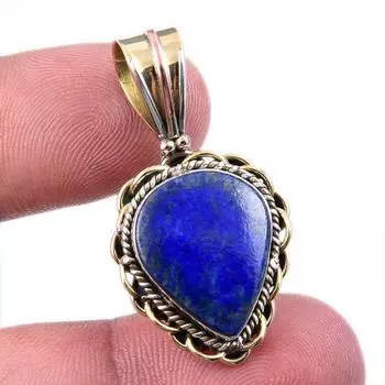 Natural Lapis Lazuli 925 Solid Sterling Silver TwoTone Gift Pendant 1.50 Y3j16