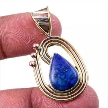 Natural Lapis Lazuli 925 Solid Sterling Silver TwoTone Gift Pendant 1.50 v9a01