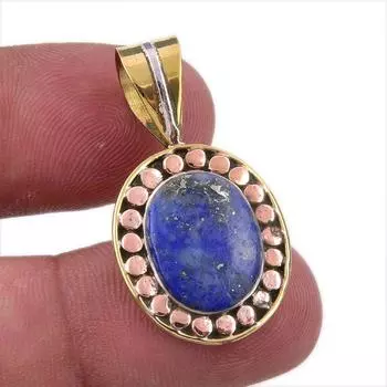 Natural Lapis Lazuli 925 Solid Sterling Silver TwoTone Gift Pendant 1.25 Y0t60