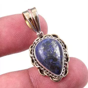 Natural Lapis Lazuli 925 Solid Sterling Silver TwoTone Gift Pendant 1.25 K1o81