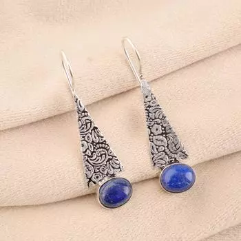 Natural Lapis Lazuli 925 Sterling Silver Jewelry Handmade Earrings 1.9 For Gift EE-165-32