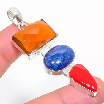 Подвеска из натурального лазурита и цитрина из стерлингового серебра 925 пробы 2,64 дюйма N1Y35