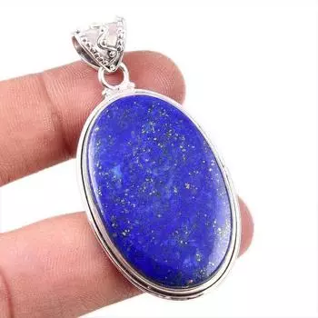 Natural Lapis Lazuli Gemstone 925 Solid Sterling Silver Gift Pendant 2.25 o8S53