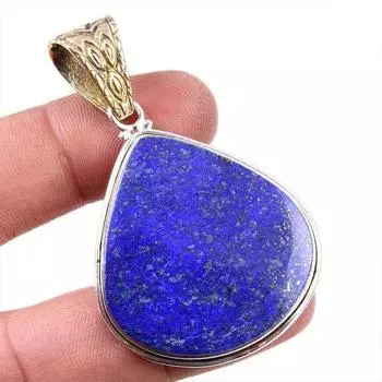 Natural Lapis Lazuli Gemstone 925 Solid Sterling Silver Gift Pendant 2.25 r9E23