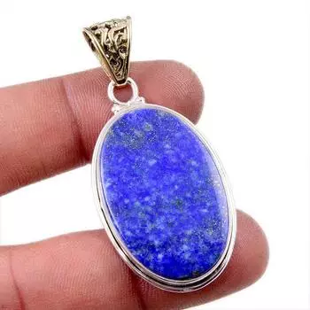 Natural Lapis Lazuli Gemstone 925 Solid Sterling Silver Gift Pendant 2.25 K0S72