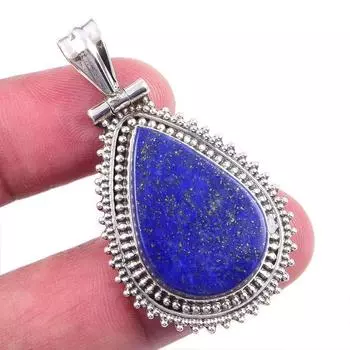 Natural Lapis Lazuli Gemstone 925 Solid Sterling Silver Gift Pendant 1.75 Q9Y75