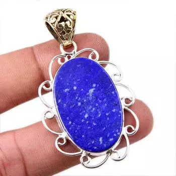 Natural Lapis Lazuli Gemstone 925 Solid Sterling Silver Gift Pendant 2.25 v4z61