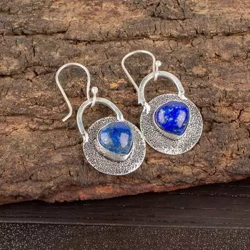 Natural Lapis Lazuli Gemstone 925 Sterling Silver Handmade Dangle Earrings 1.30 EE-63-24