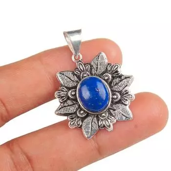 Natural Lapis Lazuli Gemstone 925 Sterling Silver Jewelry Oxidize Pendant 1.45 CP-14-16