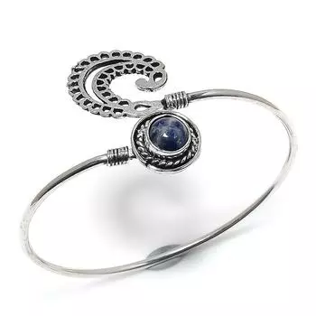 Natural Lapis Lazuli Gemstone 925 Sterling Silver Cuff Bracelet Adjustable Y4K26