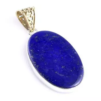 Natural Lapis Lazuli Gemstone 925 Sterling Silver Gift Two Tone Pendant 2 N1q78