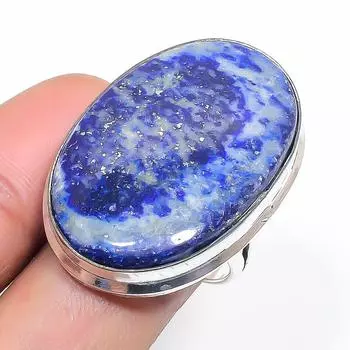 Natural Lapis Lazuli Gemstone 925 Sterling Silver Jewelry Ring Size 7 P0u91