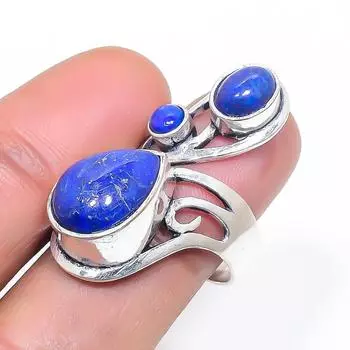 Natural Lapis Lazuli Gemstone 925 Sterling Silver Jewelry Ring Size 8 o5w29