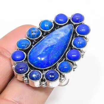 Natural Lapis Lazuli Gemstone 925 Sterling Silver Jewelry Ring Size 9.5 C9J77